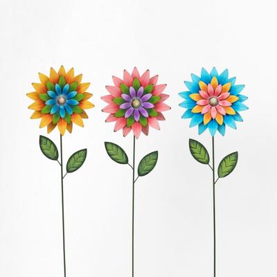 Gerson Multi Color Flower with Leaves Garden Stake 32in