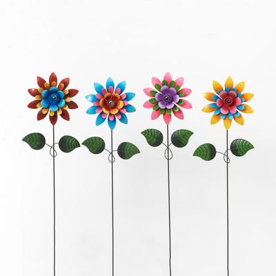 Gerson Multi Color Flower with Leaves Garden Stake 25in