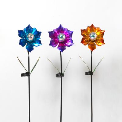 Gerson Solar Metallic Ball Flower Garden Stake 35in