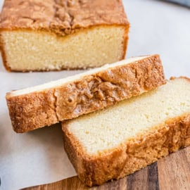 Classic pound cake is dense, rich, and buttery—the perfect pairing for fresh berries and a dollop of whipped cream. It’s an easy dessert recipe that freezes beautifully too! My recipe makes two loaves!