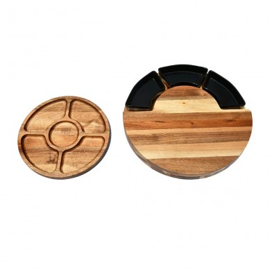 Sublimation Acacia Wood Round Cheese Board Cutting Chopping Set With Snack Tray Dome Knives Slates Marble