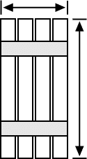 Width and height of open weave board and batten shutters.