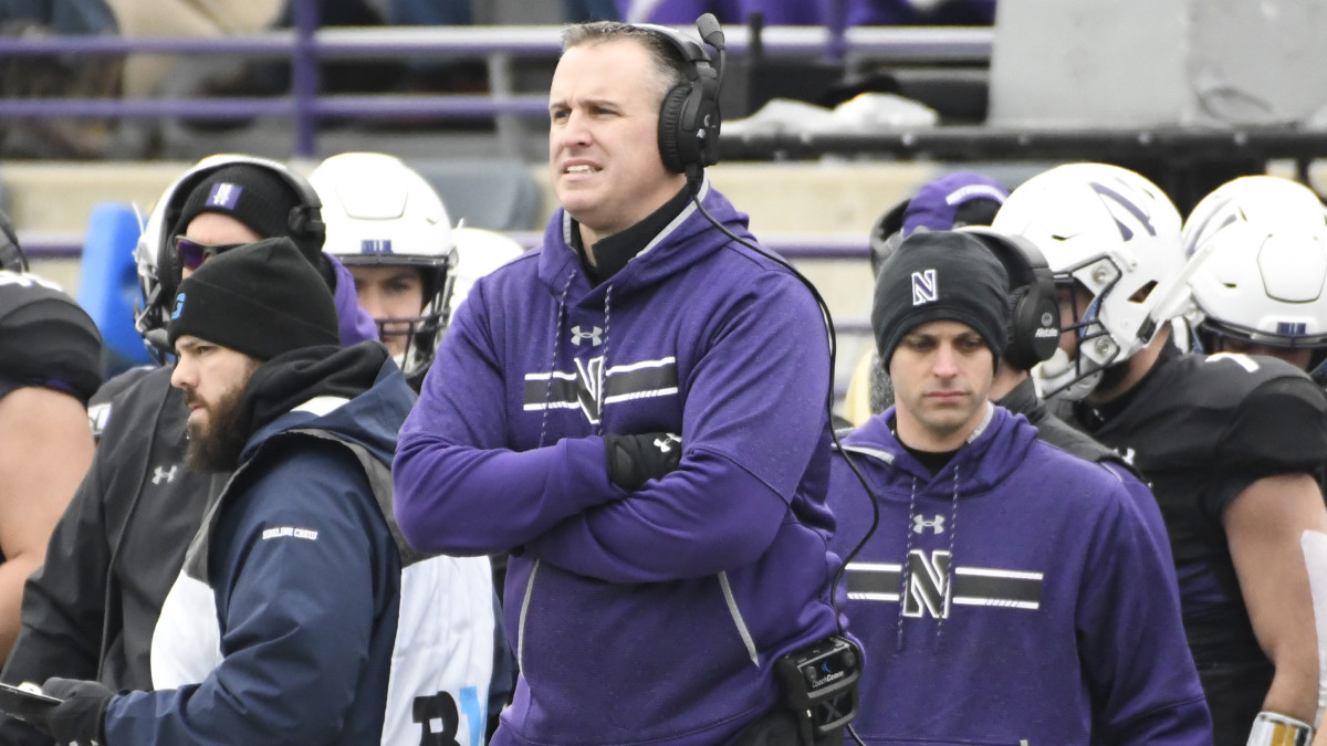 Northwestern Wildcats head coach Pat Fitzgerald stands on the sidelines in a game against the Minnesota Golden Gophers during the first half at Ryan Field.