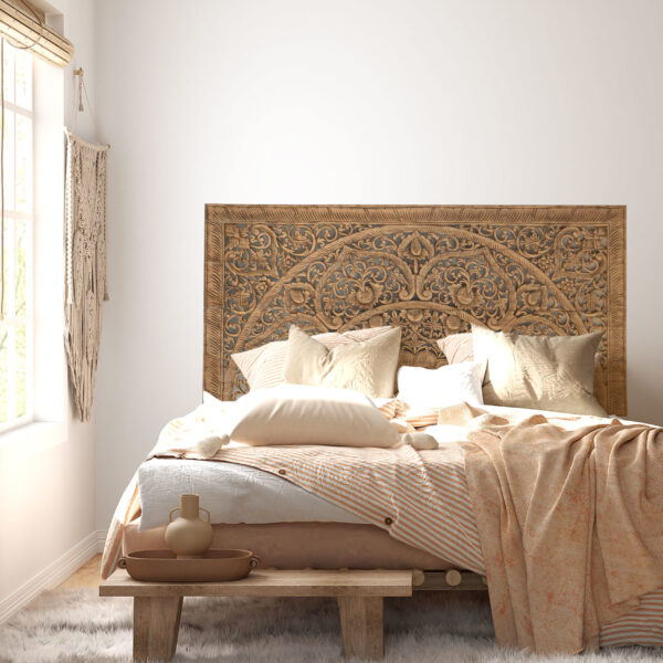 Japandi bedroom headboard from Thailand wood