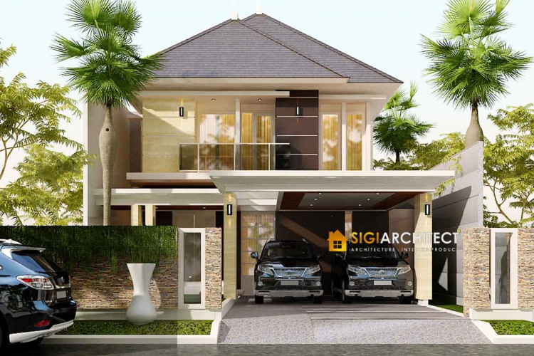 Desain Rumah Minimalis Tropis 2 Lantai LB 300 M2, Modern Facade