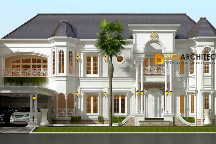 Desain Rumah Klasik Modern 2 Lantai + Kolam Renang Mewah