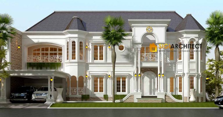 desain rumah hoek klasik 700 m2 jasa arsitek