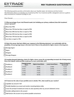 Risk Tolerance Questionnaire: Complete with ease | airSlate SignNow