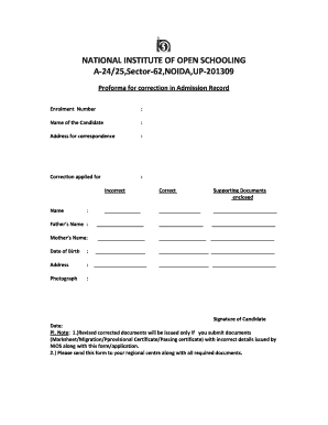 Nios Name Correction Form PDF