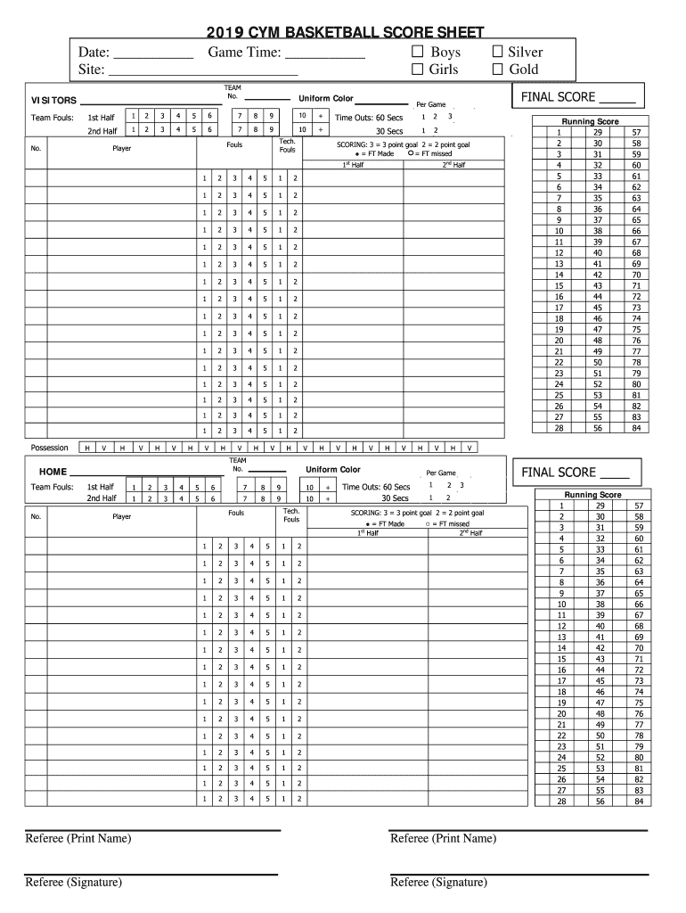 Basketball Score Sheet Printable 2019-2024 Form - Fill Out and Sign ...