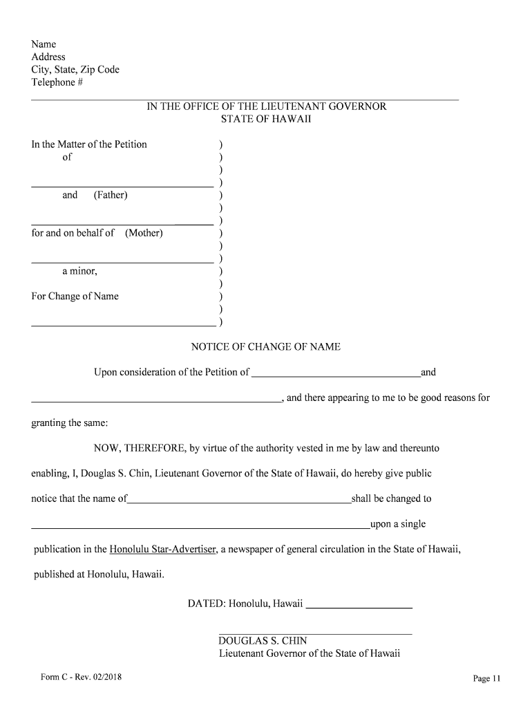 About State of Hawaii Online Name Change System  Form