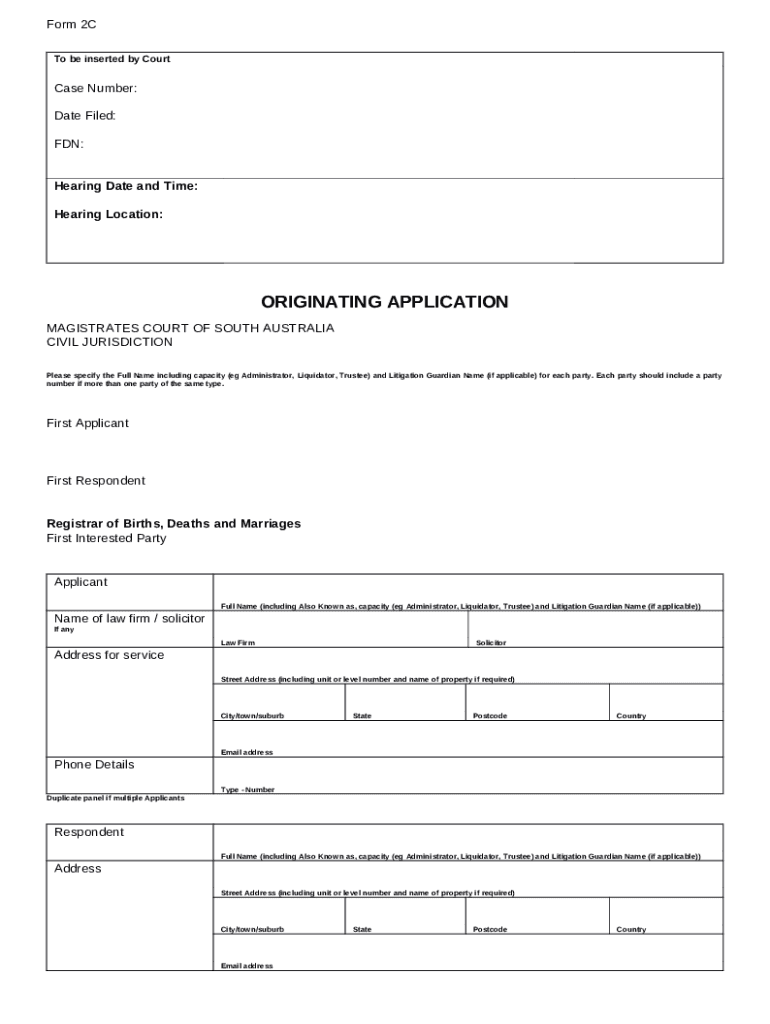 Form 2C Originating Application Register Birth or Change Registrable ...