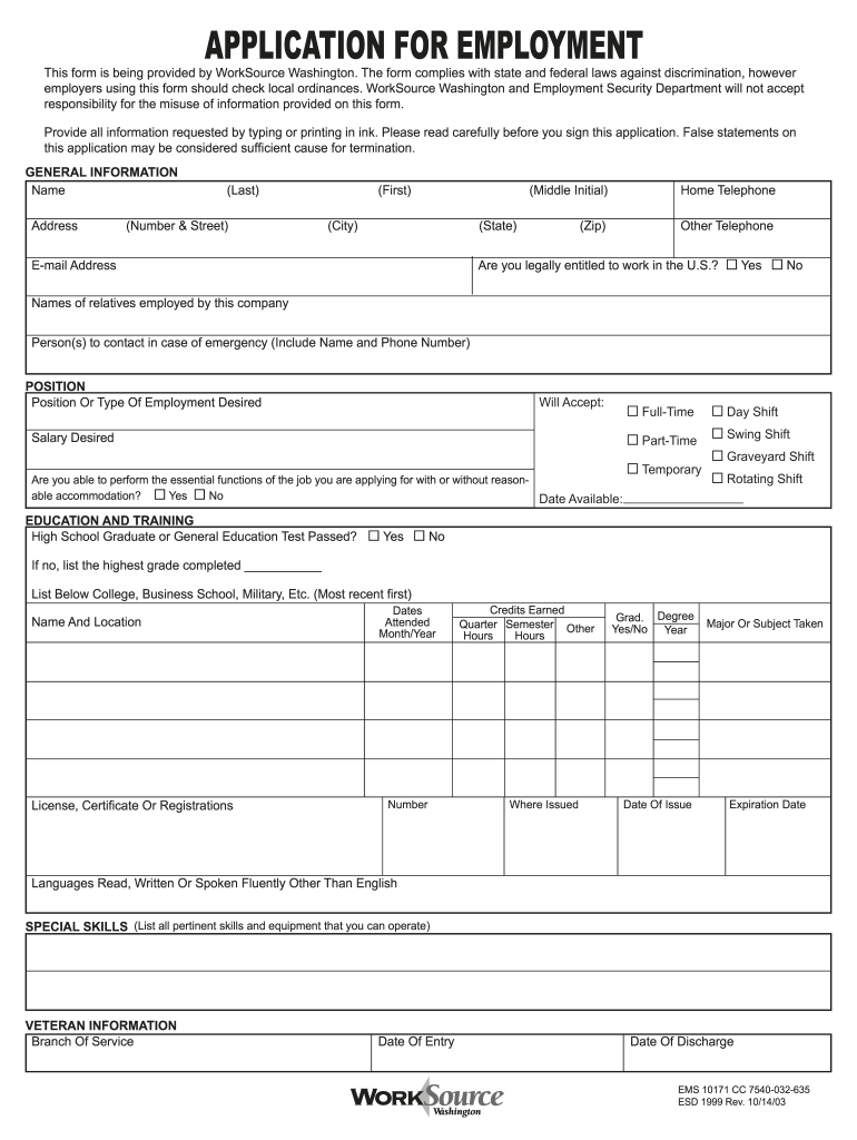 Fillable Employment Application Form - Printable Forms Free Online