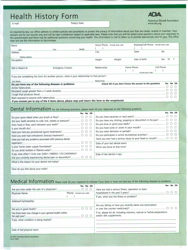 Ada Health History Form - Fill Out And Sign Printable Pdf Template 424