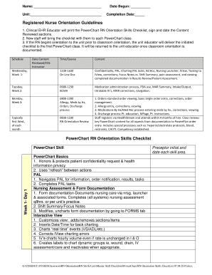 Nurse Orientation Checklist Form - Fill Out and Sign Printable PDF ...