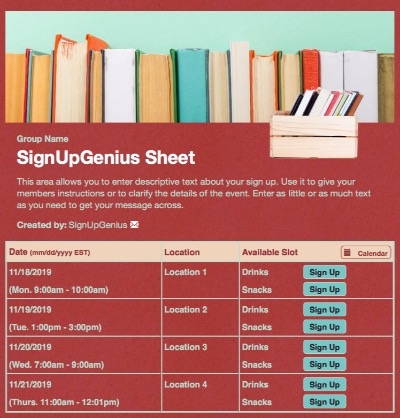 books library red reading sign up form