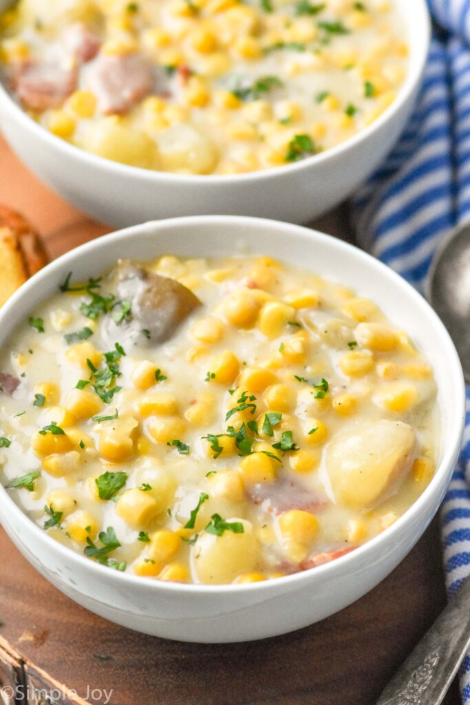 Bowls of Crockpot Corn Chowder