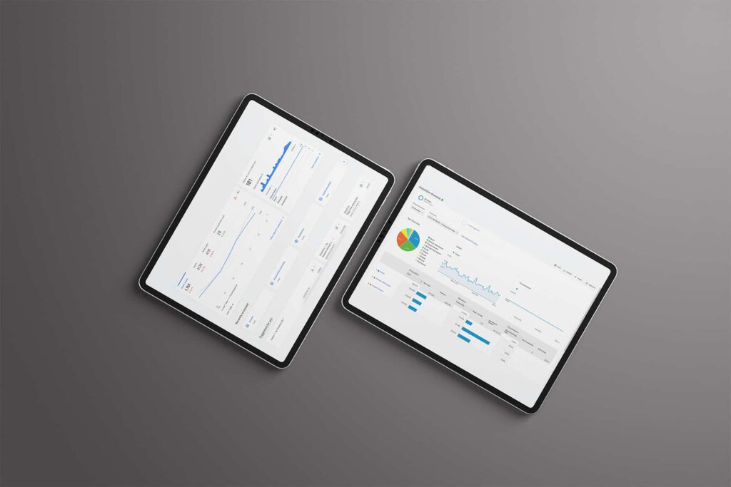 comparison of universal analytics and google analytics 4 shown on tablets