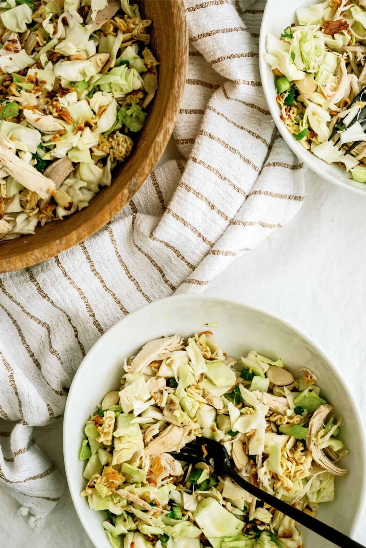 Ramen Noodle Oriental Chicken Salad in white bowl