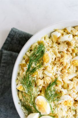 A bowl of Deviled Egg Pasta Salad