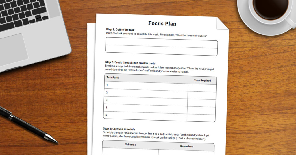 ADHD Focus Plan Worksheet Therapist Aid