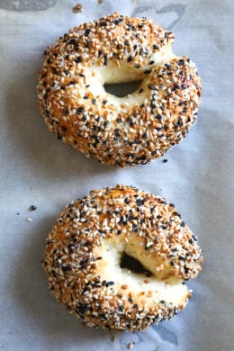 This easy homemade bagel recipe is made from scratch with just five (5) ingredients – flour, Greek yogurt, egg white, baking powder and salt! No yeast, no boiling, no fancy mixer. Bake them in the oven or in the air-fryer!