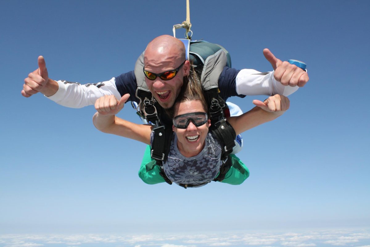 Tandem skydivers having a great time