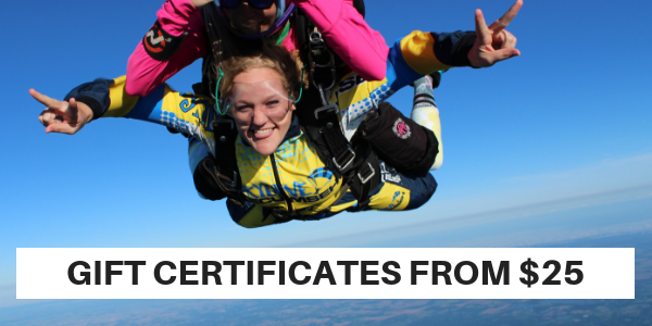 Tandem Skydiver in freefall at Skydive Tecumseh