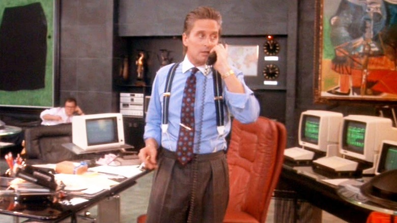 Michael Douglas on phone Wall Street