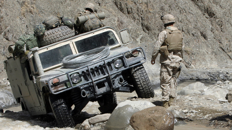 Humvee navigates a river