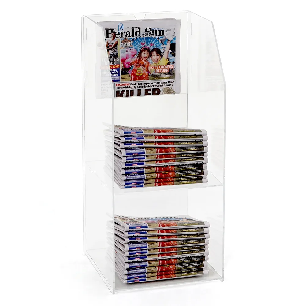 Perspex Newspaper Stands – 2 Tier w/ Pocket – Ships Today