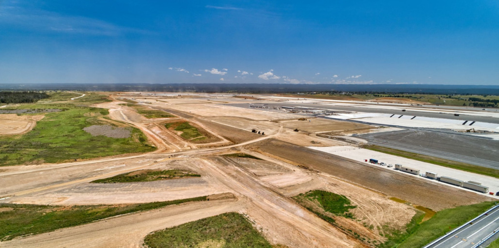 Image of the Western Sydney International (Nancy-Bird Walton) Airport earthworks at 75% completion.