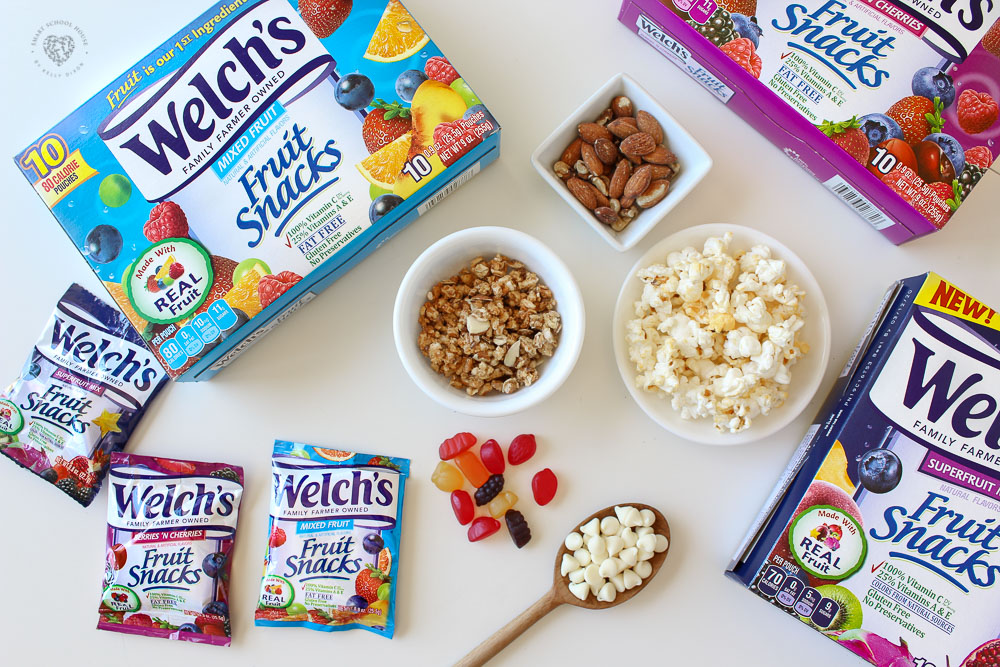 Welch's Fruit Snacks with popcorn, granola, nuts, and white chocolate chips