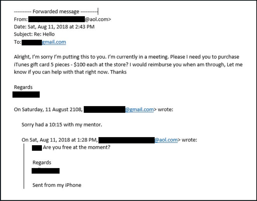 Fake Boss Scam Email Example