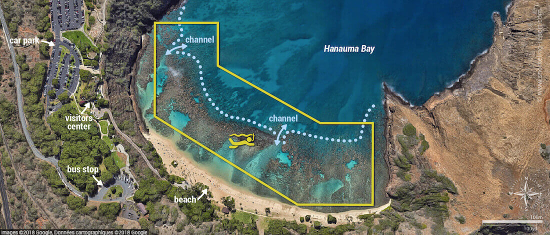 Hanauma Bay Oahu snorkeling map