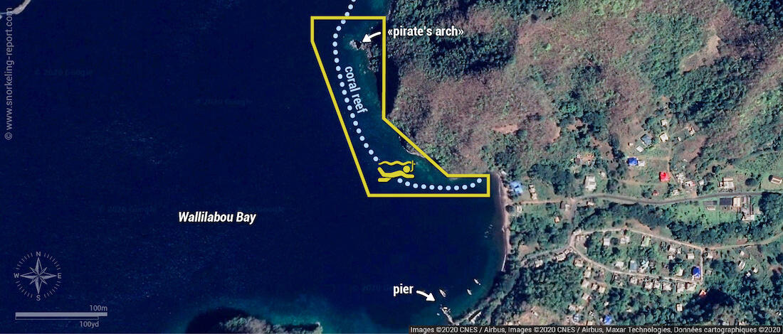 Wallilabou Bay snorkeling map