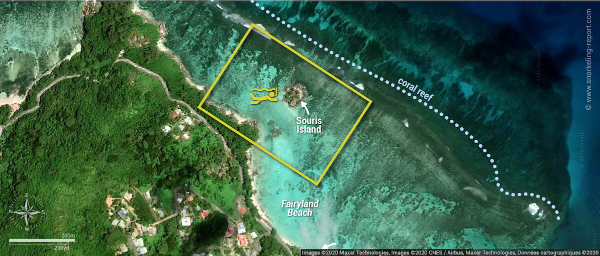 Fairyland Beach, Anse Royale snorkeling map