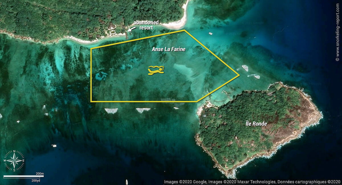 Anse La Farine snorkeling map, Praslin