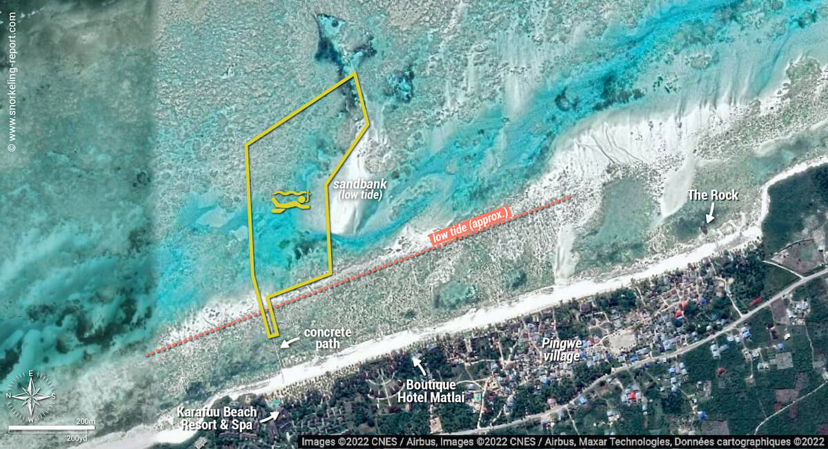 Pingwe Beach snorkeling map, Zanzibar