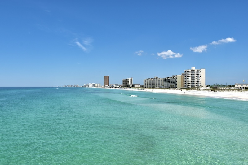 View from the water of Panama City Beach, Florida coastline