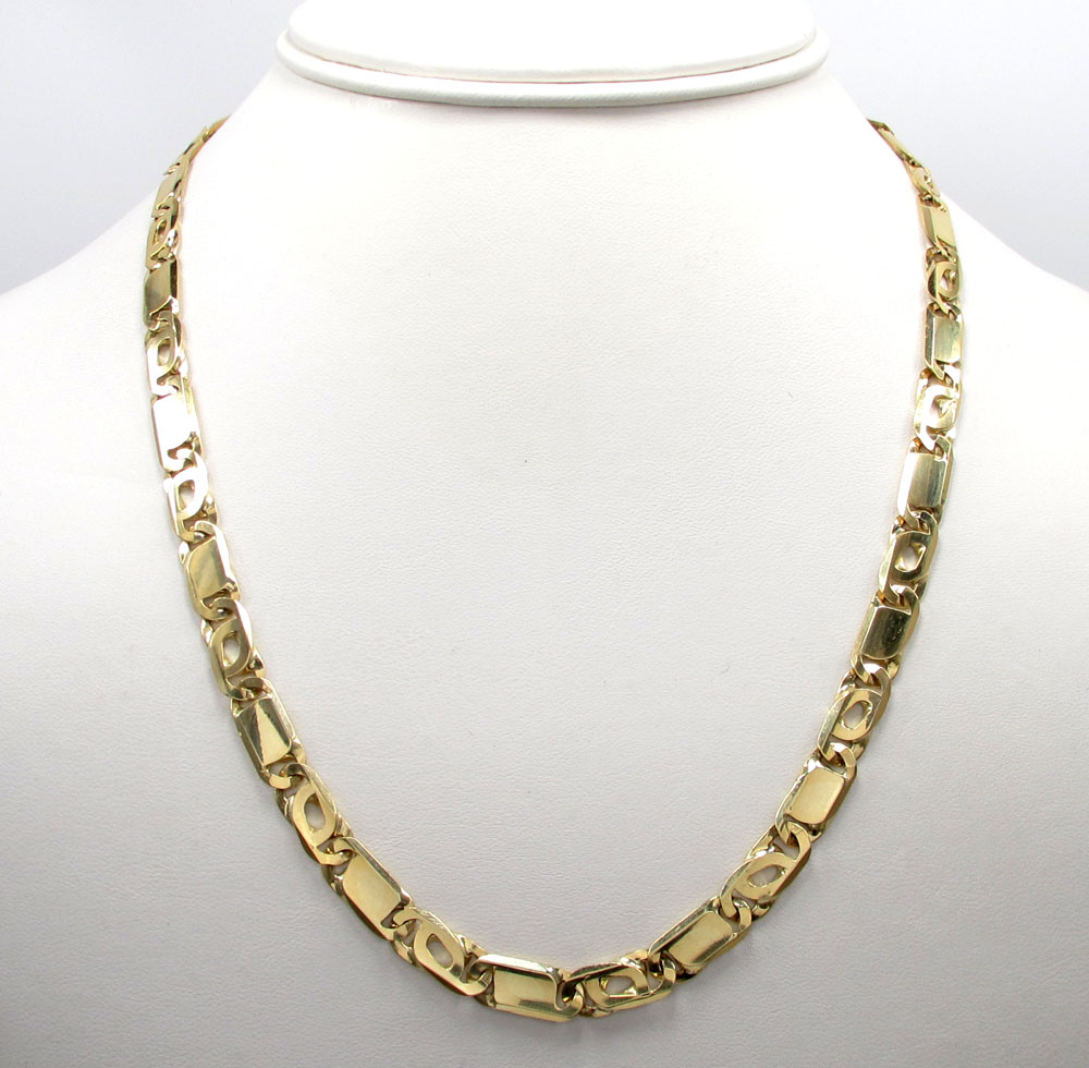 10k yellow gold solid tiger eye chain 24-30 inch 6.5mm 