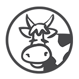 Soundproof Cow logo of black and white spotted cow with horns