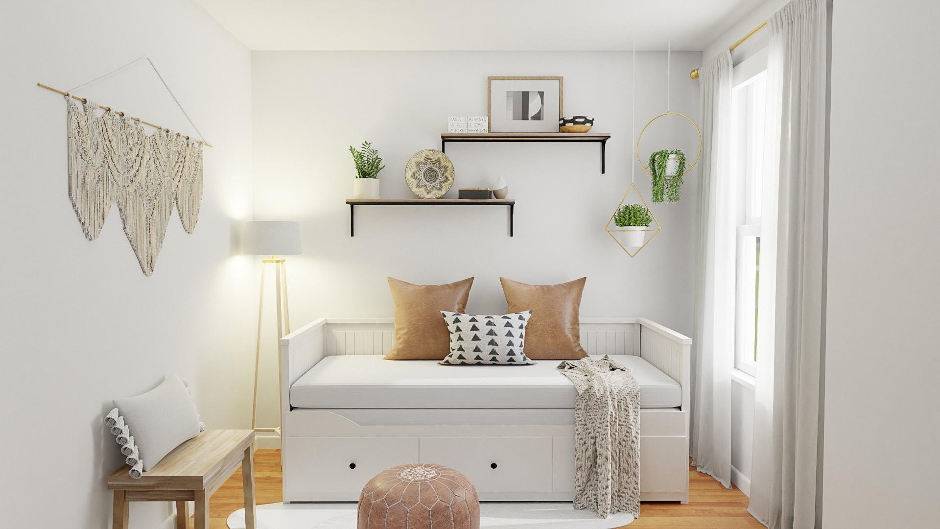 Neutral Rustic Boho Bedroom with Transitional Design