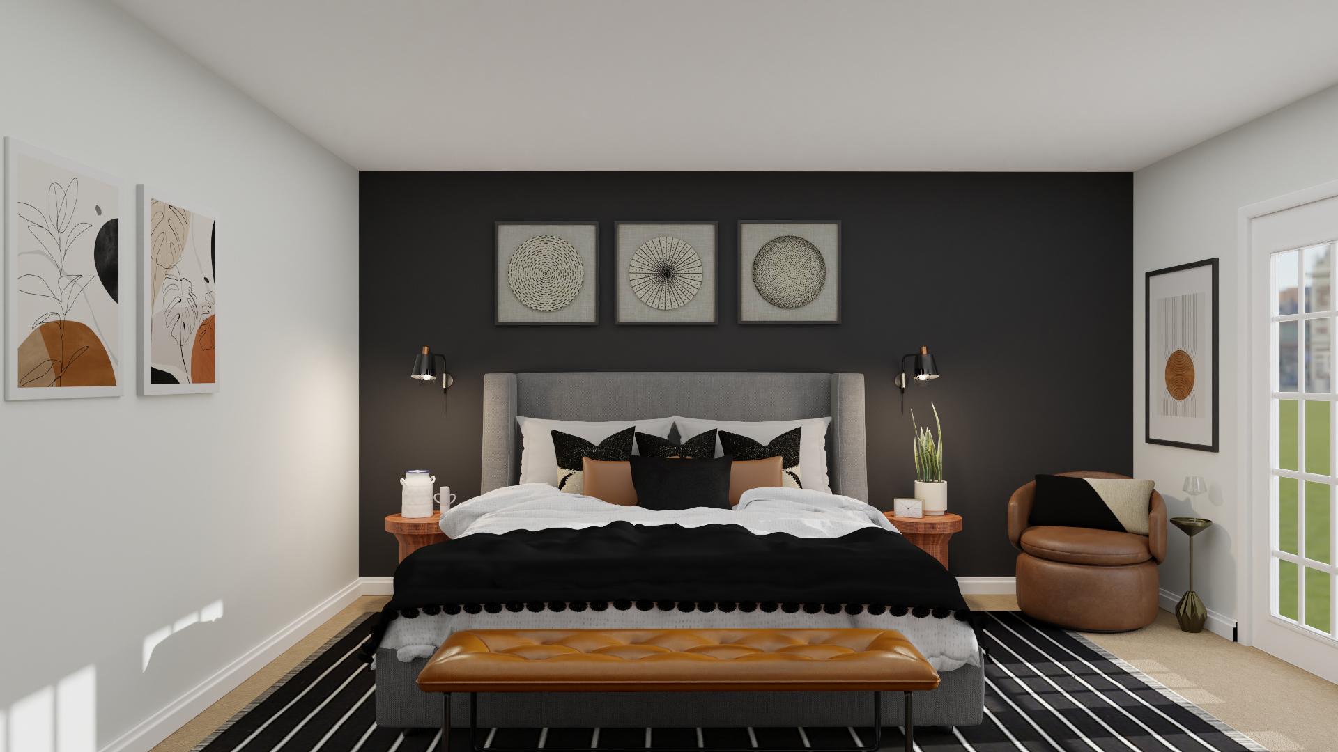 Black Accent Wall: Urban Mid-Century Bedroom