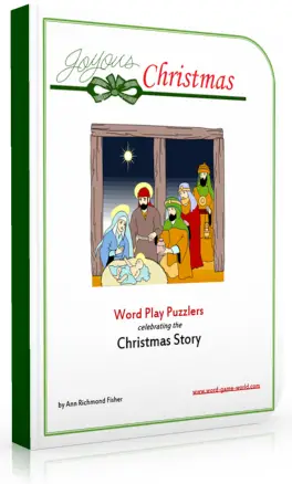 Joyous Christmas Word Play Puzzlers eBook, written by Ann Richmond Fisher. Available for purchase at https://www.word-game-world.com/joyous-christmas-word-play-puzzlers.html