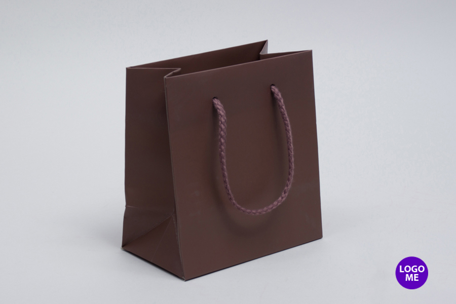 6 x 3.5 x 6.5 MATTE LAMINATED MOCHA EUROTOTE SHOPPING BAGS