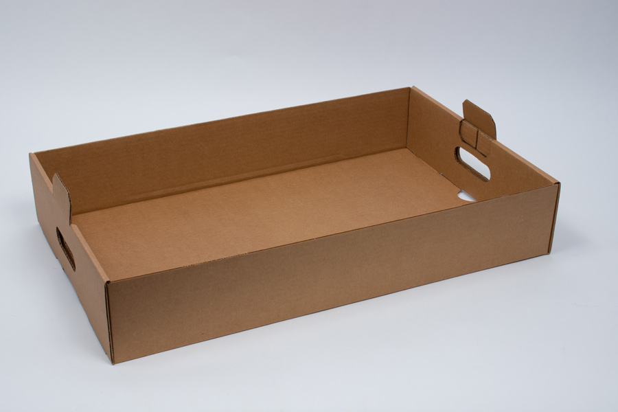 22 x 13-1/2 x 4 NATURAL KRAFT HANDLED CATERING TRAY - FULL SHEET