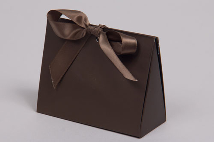 4.5 x 2 x 3.75 MATTE CHOCOLATE RIBBON TIED PURSE BOXES