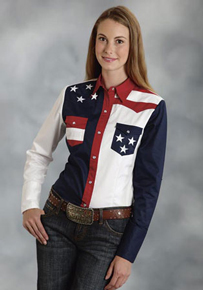 Roper Color Block Flag Long Sleeve Snap Front Western Shirt - Ladies' Western Shirts | Spur Western Wear