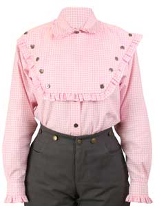 Frontier Classics "Amarillo" Blouse -Pink Check ,The "Amarillo"Bib shirt for Ladies, - Ladies' Old West Clothing | Spur Western Wear